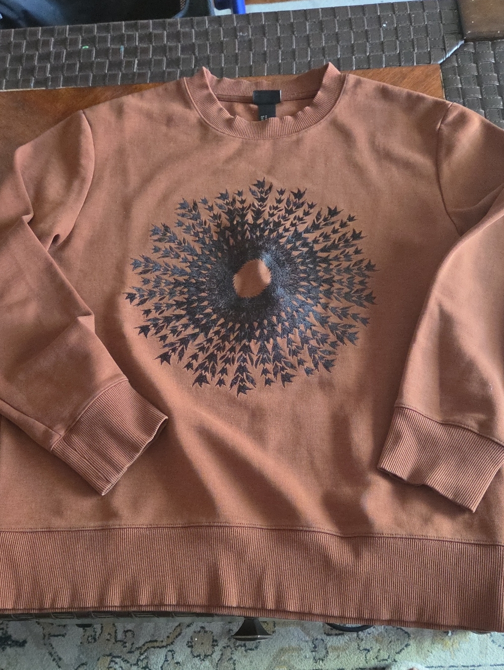 H&M UNISEX Rust Brown Crewneck Sweater with Black Radiant Graphic